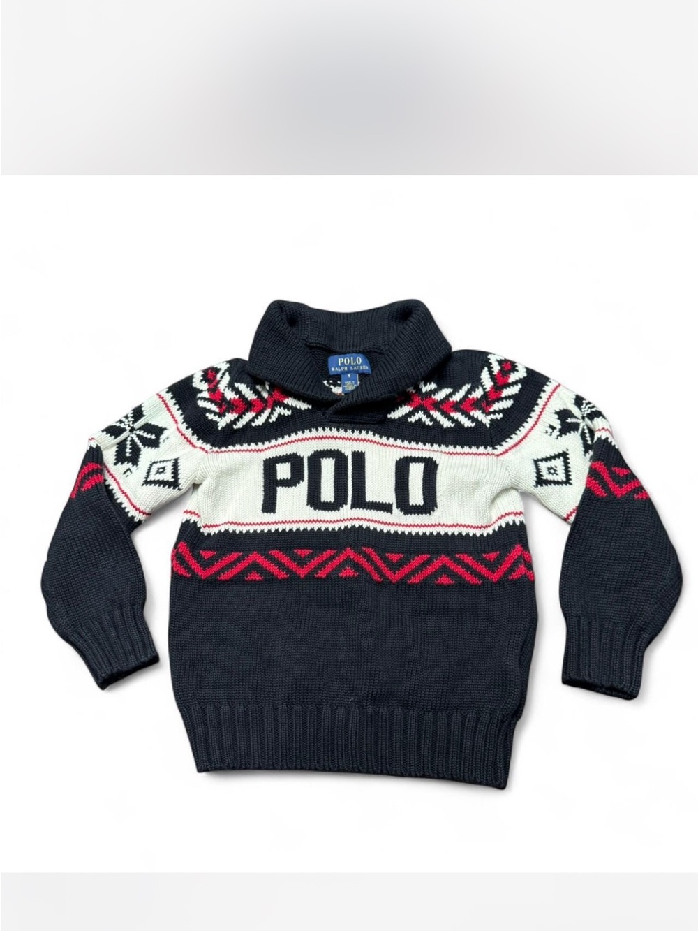 Polo by Ralph Lauren Black Sweater with Red & White Fair Isle Detail